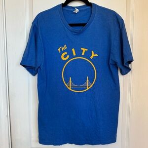 Blue Graphic T-Shirt with Yellow Print